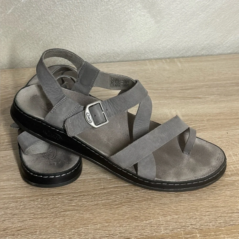 Chaco Wayfarer Loop Grey Leather Flat Samdals Women Size 11 - Picture 12 of 12
